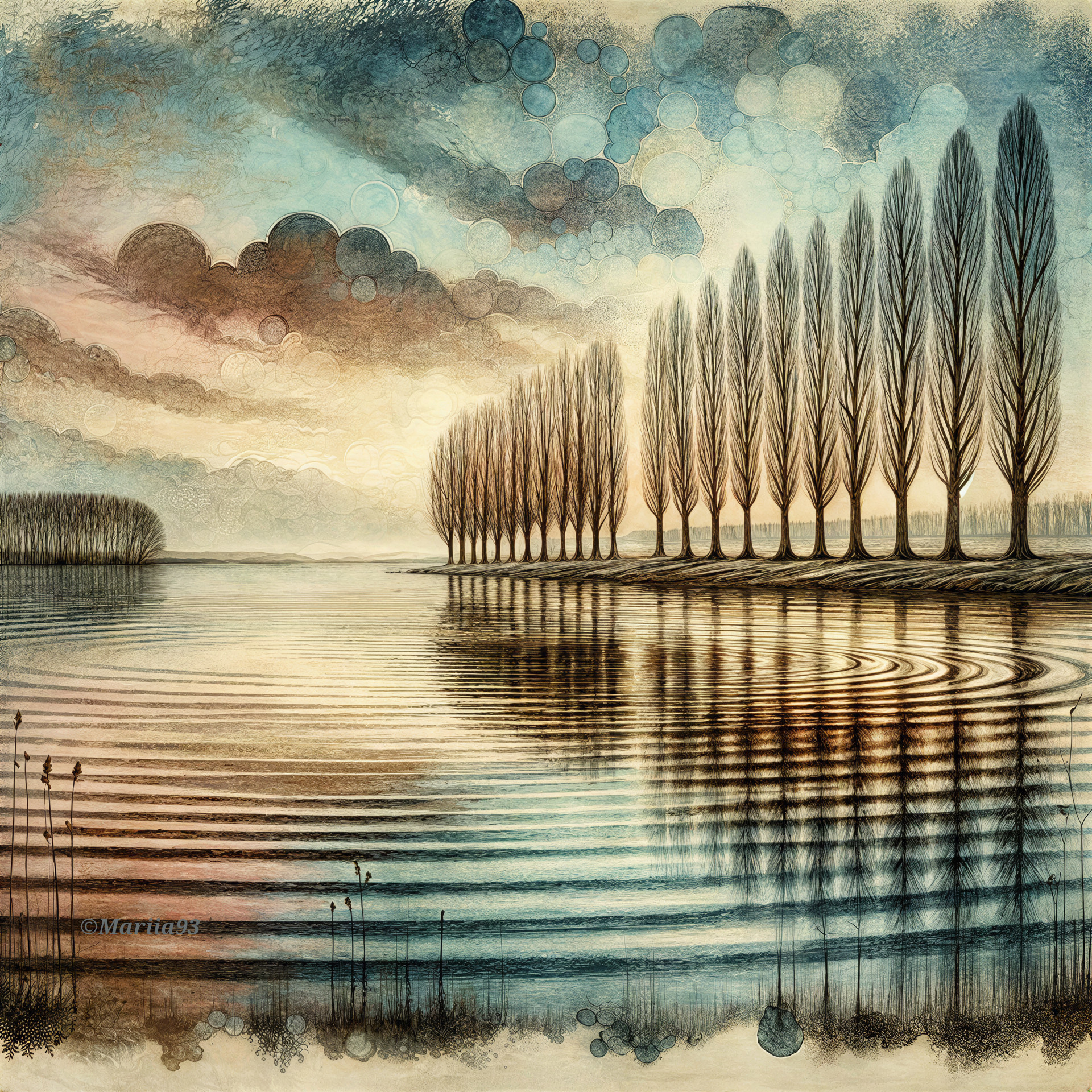 Serene Lake Landscape with Reflective Water and Trees