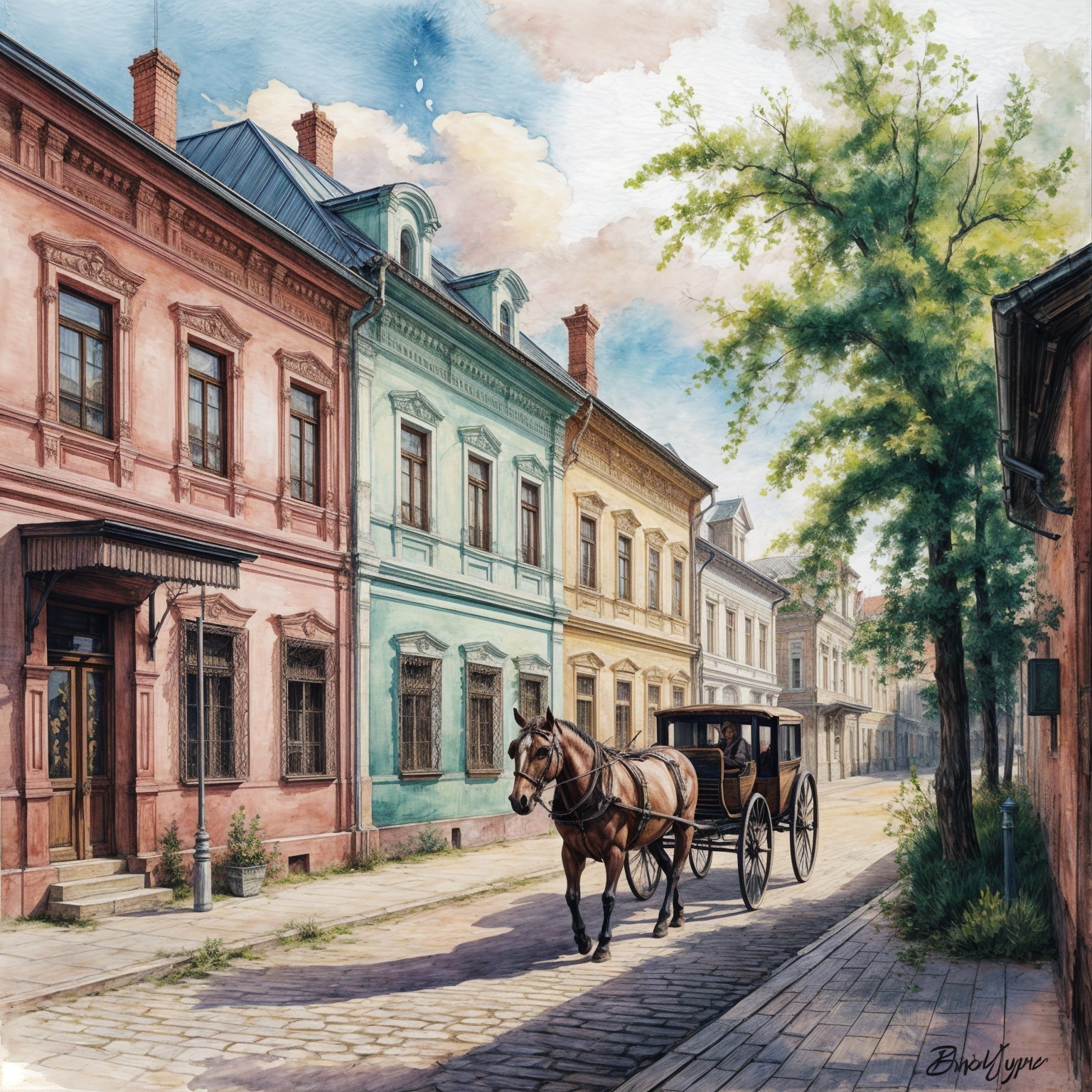 Charming Pastel Buildings in a Picturesque Street Scene