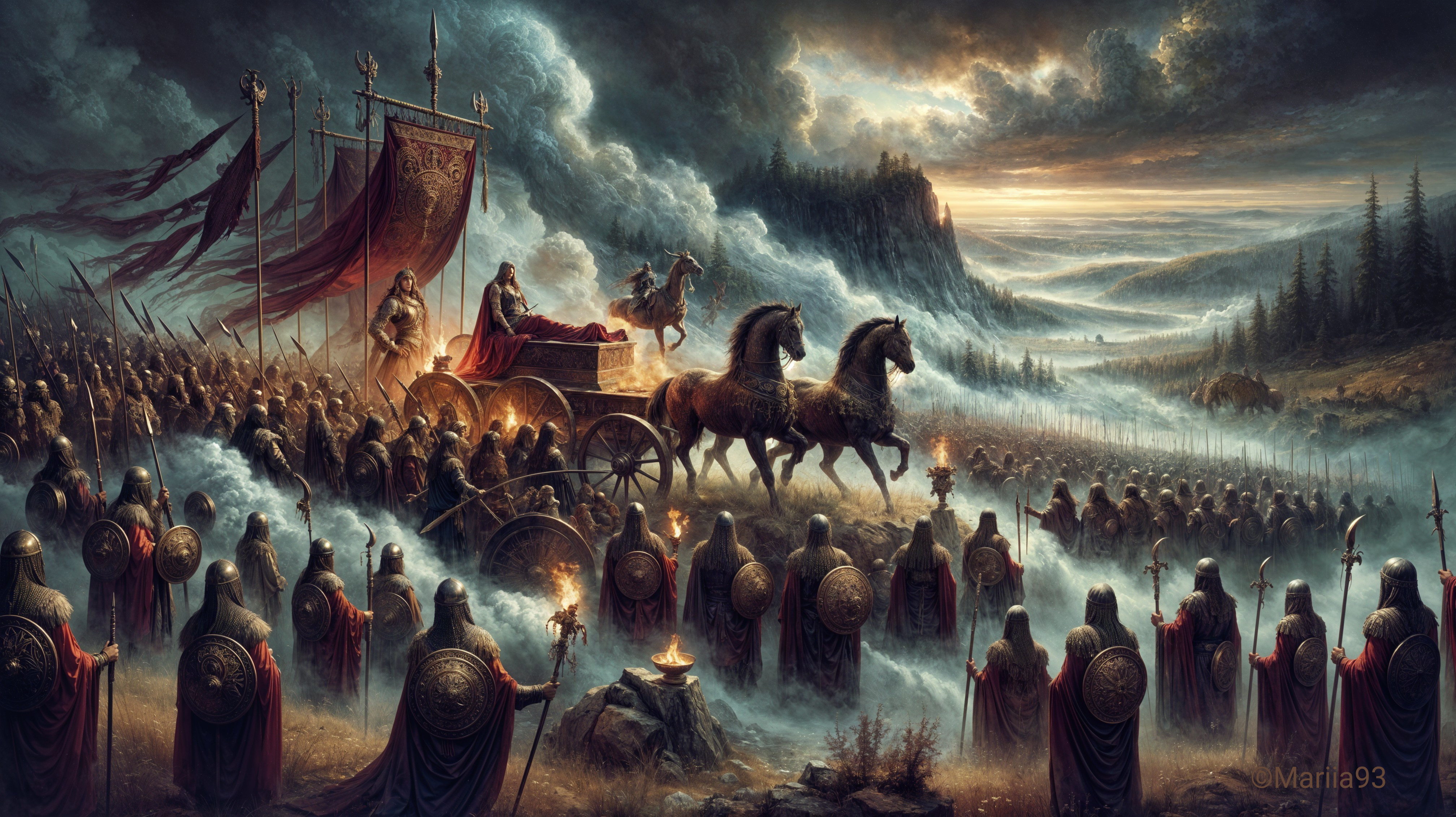 Ancient Battlefield with Regal Figure and Army Formation