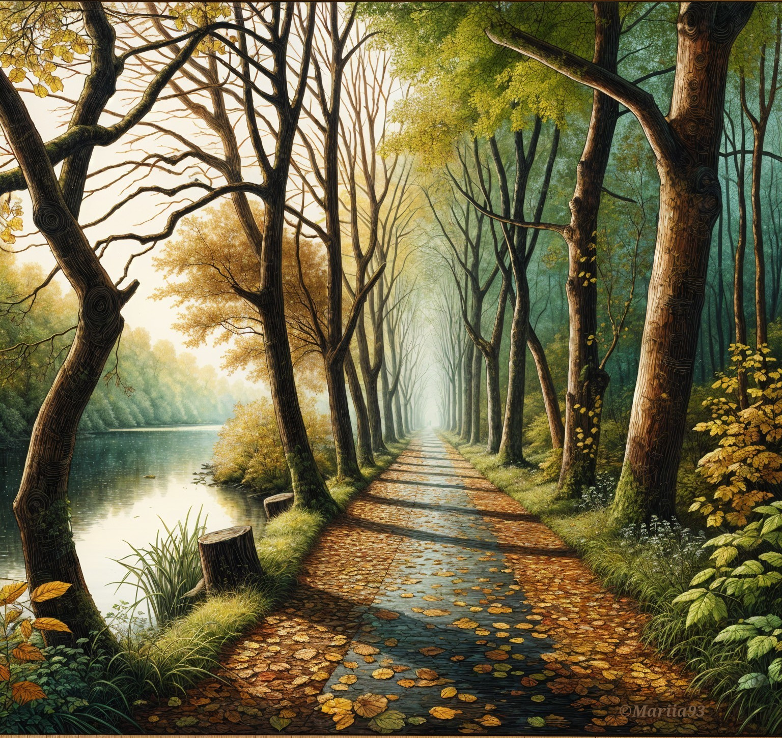 Serene Pathway Through Tranquil Autumn Landscape