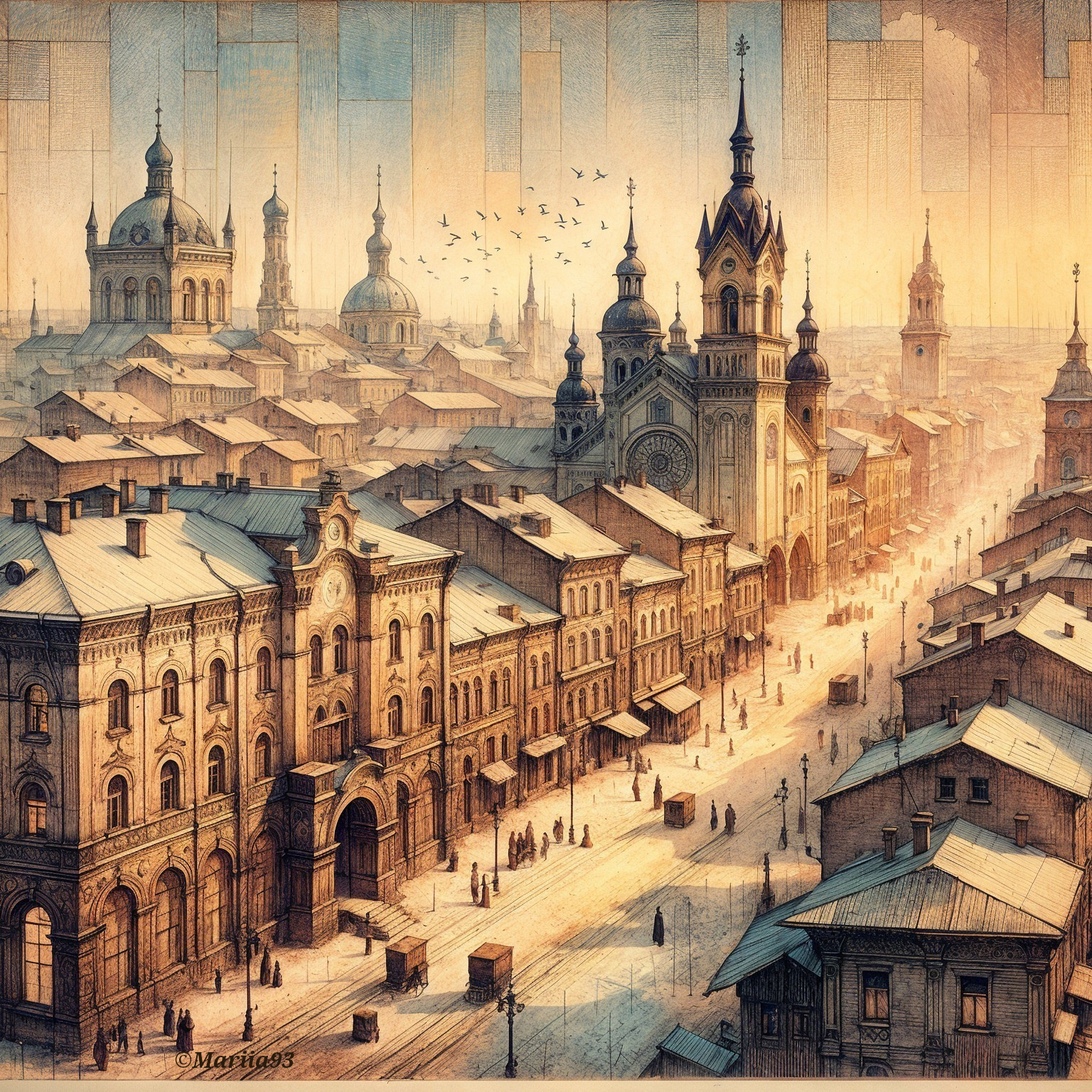 Charming Cityscape with Historic Buildings and Skyline