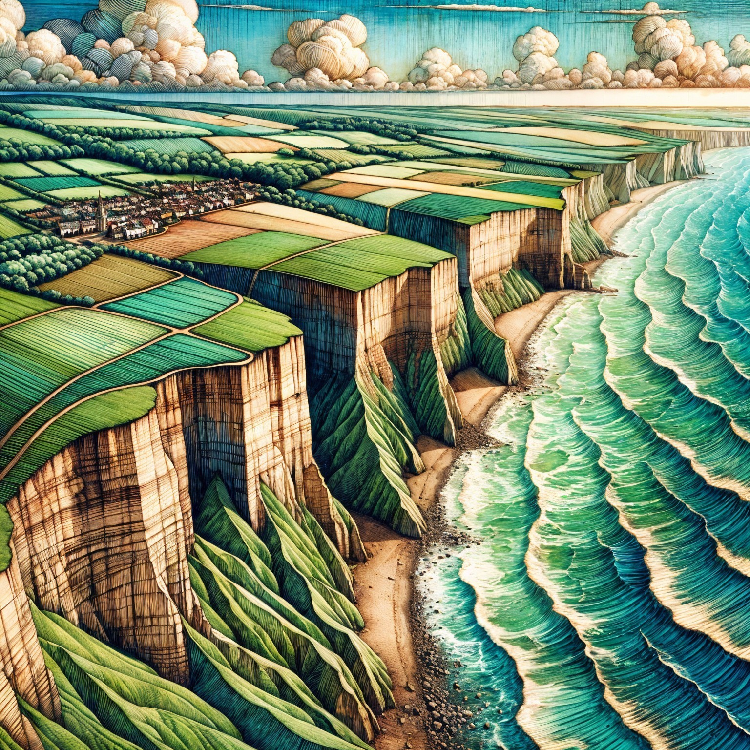 Vibrant Landscape of Cliffs and Serene Coastline