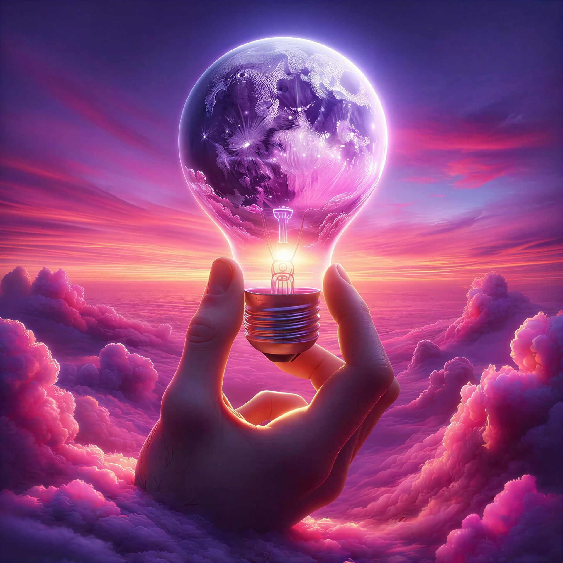 Translucent lightbulb with glowing Earth and cosmic details