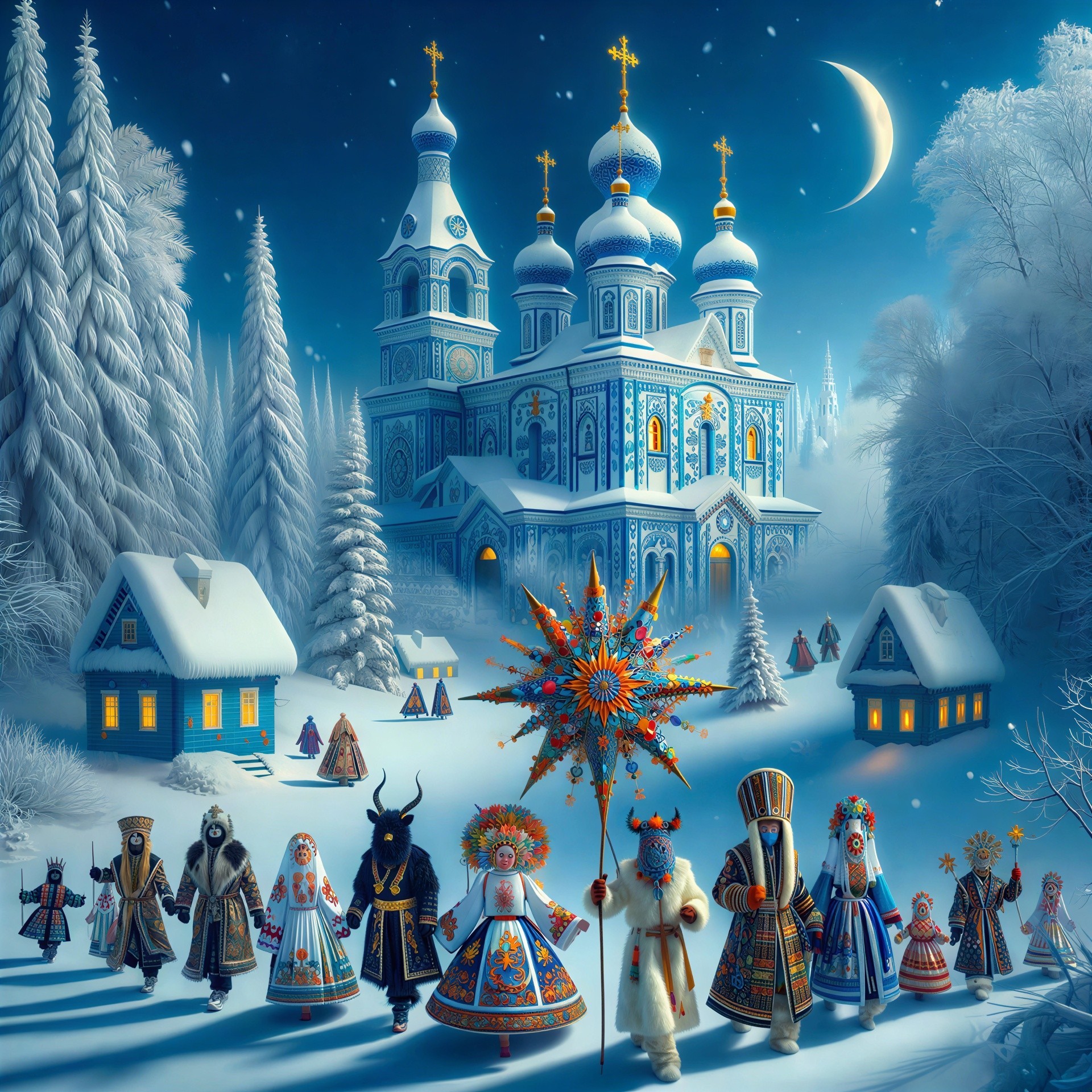 Winter Festival Procession in a Snowy Landscape