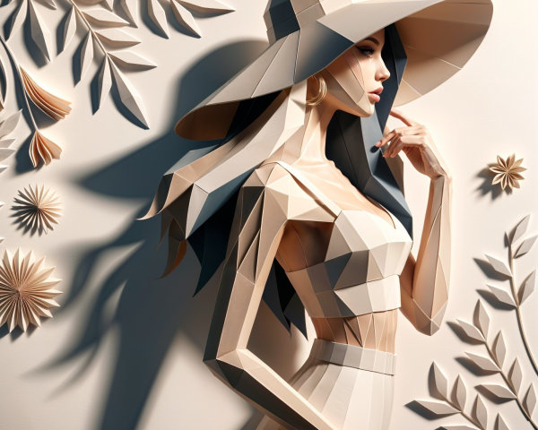 Stylized Low-Poly Woman in Artistic Floral Setting