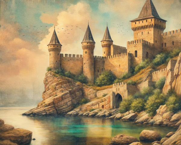 Majestic castle on a cliff with tranquil waters