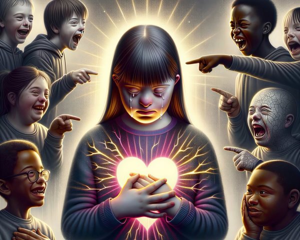 Portrait of a Young Girl with Down Syndrome and Children