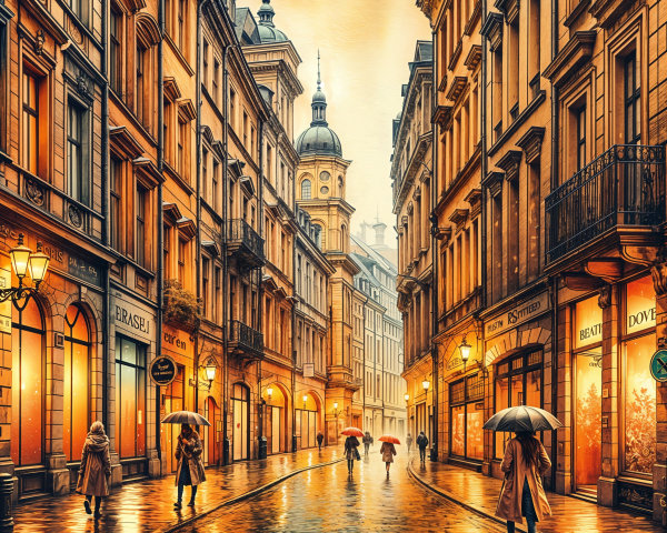 Charming Dusk Street Scene with Elegant Buildings