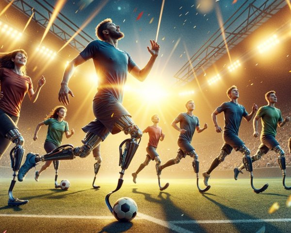 Diverse Athletes with Prosthetic Legs Competing on Field