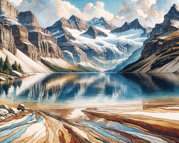 Snow-Capped Mountains and Serene Lake Landscape