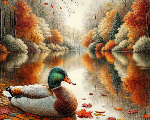 Autumn Landscape with River and Colorful Foliage