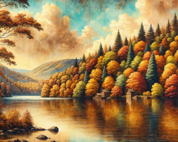 Autumn Landscape with Vibrant Foliage and Lake Reflection