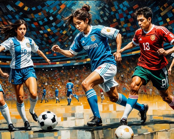 Intense Soccer Match Between Argentina and Mexico Women