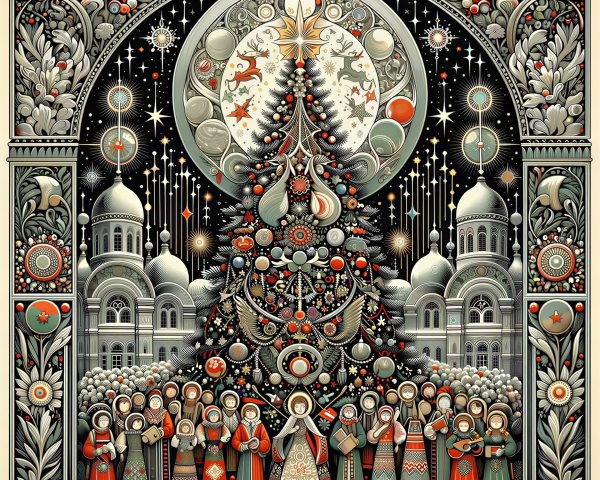 Intricate Folk Art Illustration of Christmas Scene