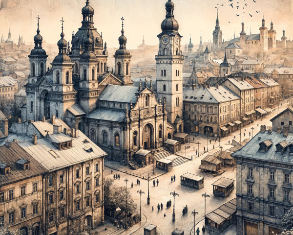 Picturesque cityscape with ornate architecture and squares
