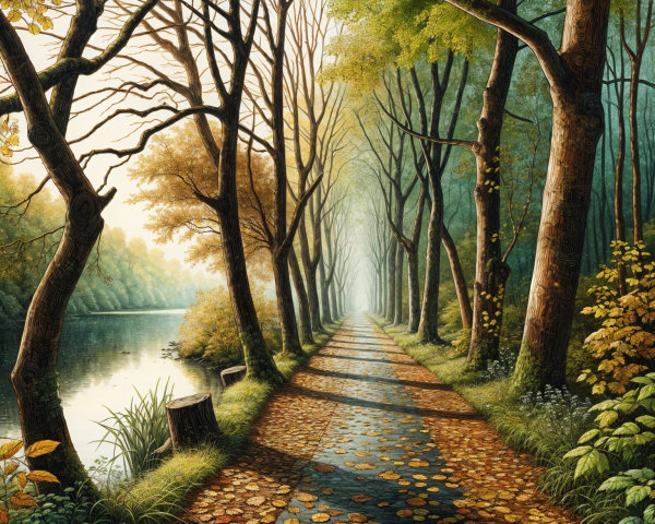 Serene Pathway Through Tranquil Autumn Landscape