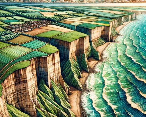 Vibrant Landscape of Cliffs and Serene Coastline