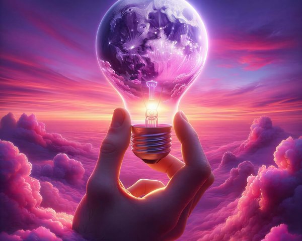 Translucent lightbulb with glowing Earth and cosmic details