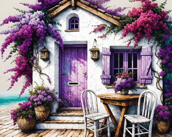 Seaside Cottage with Bougainvillea and Rustic Decor