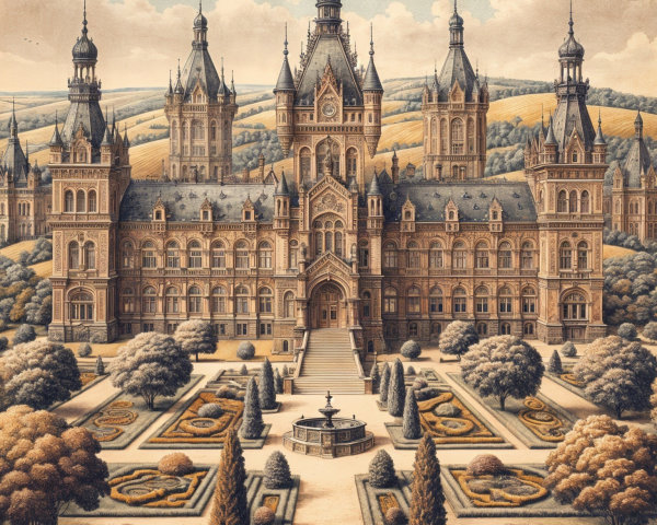Fairytale Castle Surrounded by Manicured Gardens
