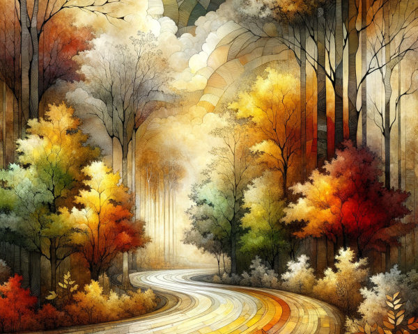 Autumn Landscape with Vibrant Trees and Winding Road