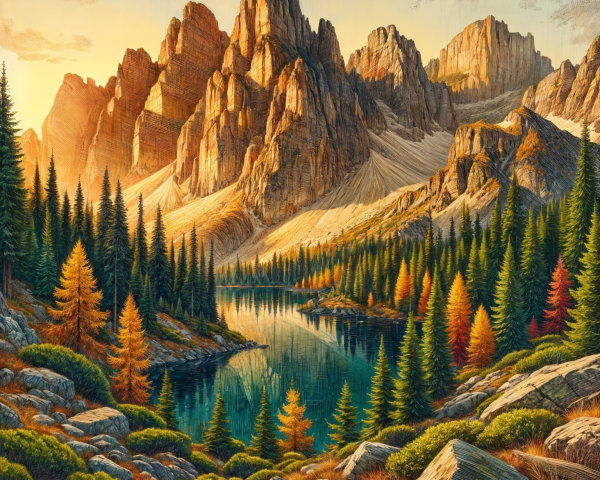 Majestic Mountain Landscape with Serene Lake View