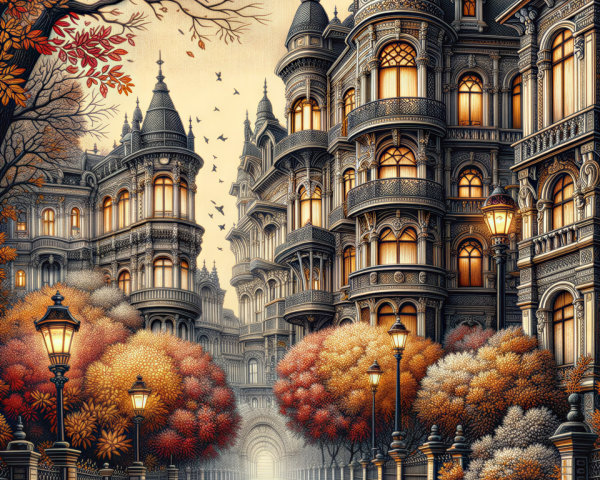 Picturesque Autumn Street with Ornate Buildings