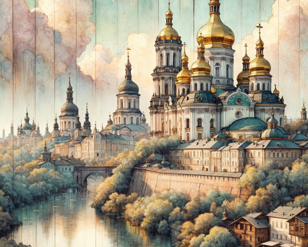 Riverside Landscape with Cathedral and Lush Surroundings