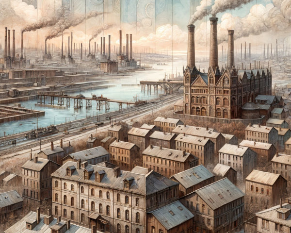Industrial Landscape with Smokestacks and Factories
