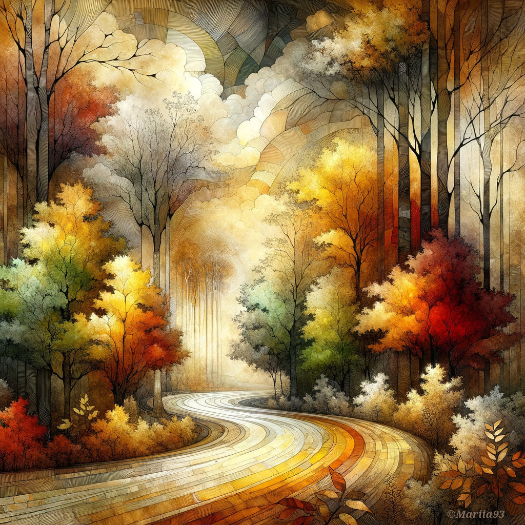 Autumn Landscape with Vibrant Trees and Winding Road