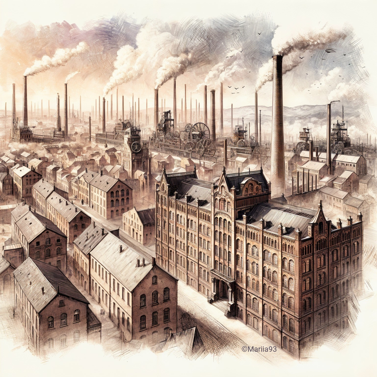 Industrial Landscape with Factories and Brick Buildings