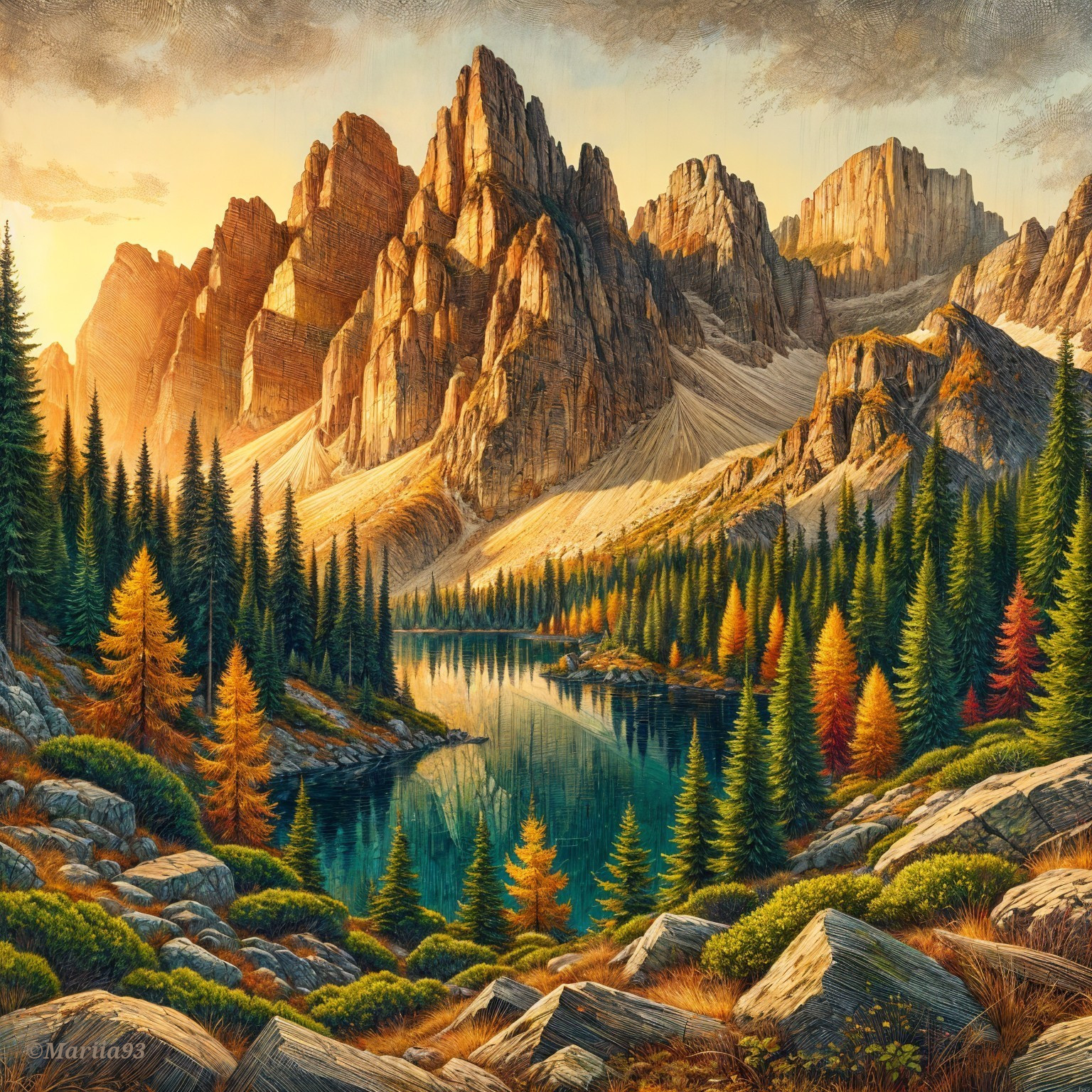 Majestic Mountain Landscape with Serene Lake View