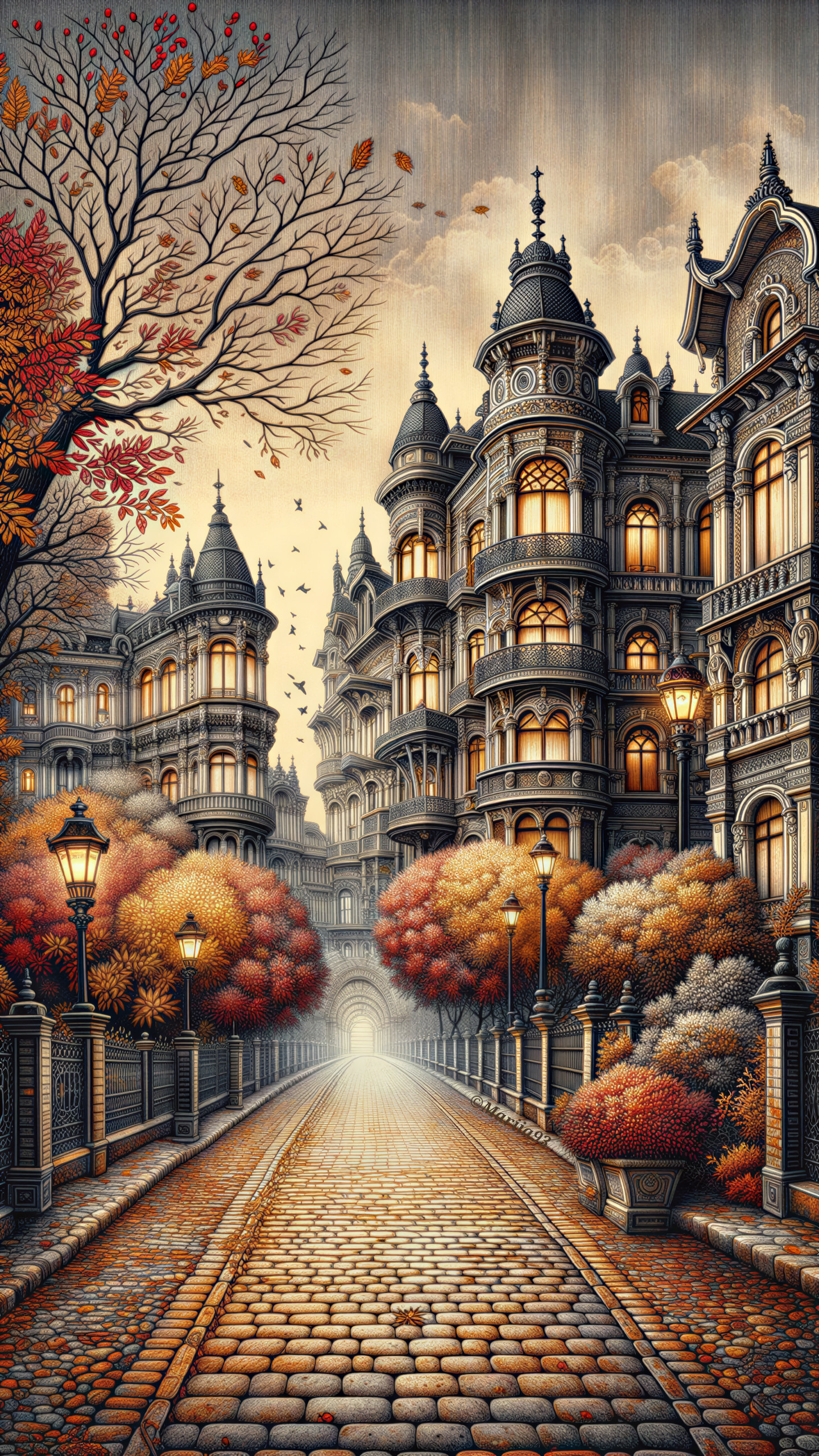 Picturesque Autumn Street with Ornate Buildings