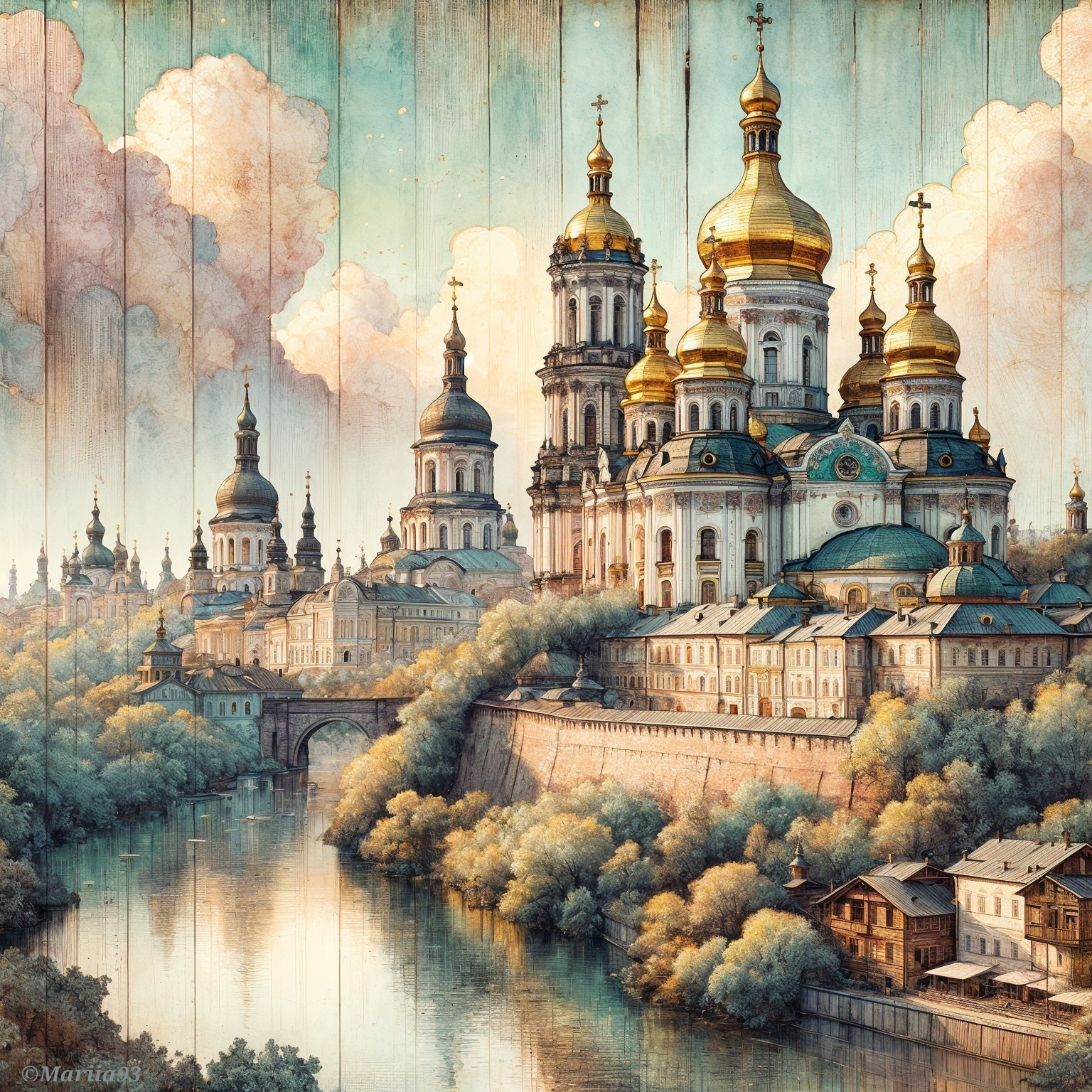 Riverside Landscape with Cathedral and Lush Surroundings