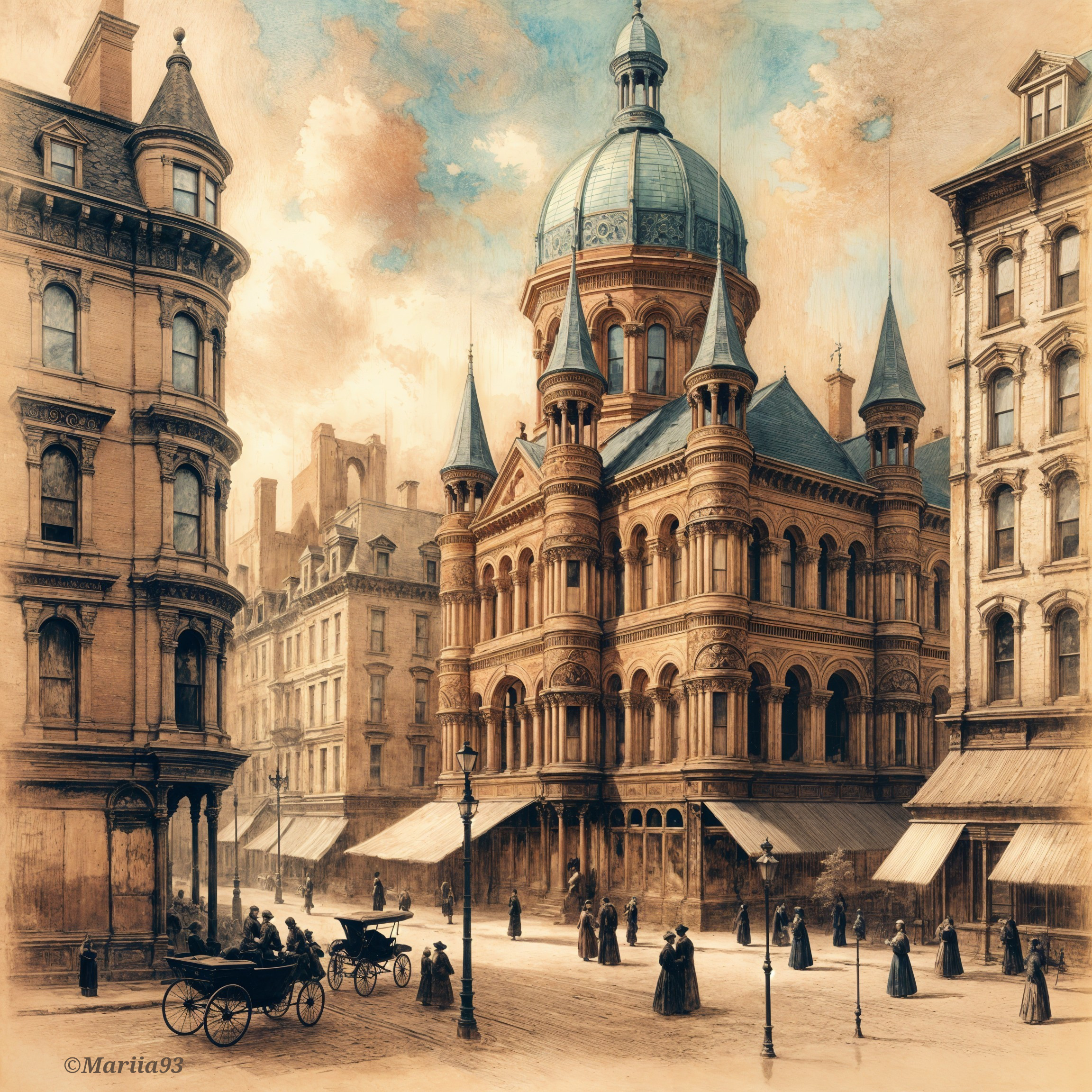 Picturesque Cityscape with Historic Architecture and Dome