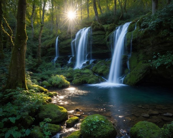 Serene Forest with Waterfalls and Tranquil Pool