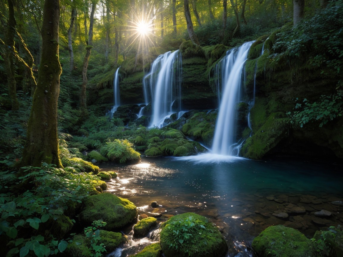 Serene Forest with Waterfalls and Tranquil Pool