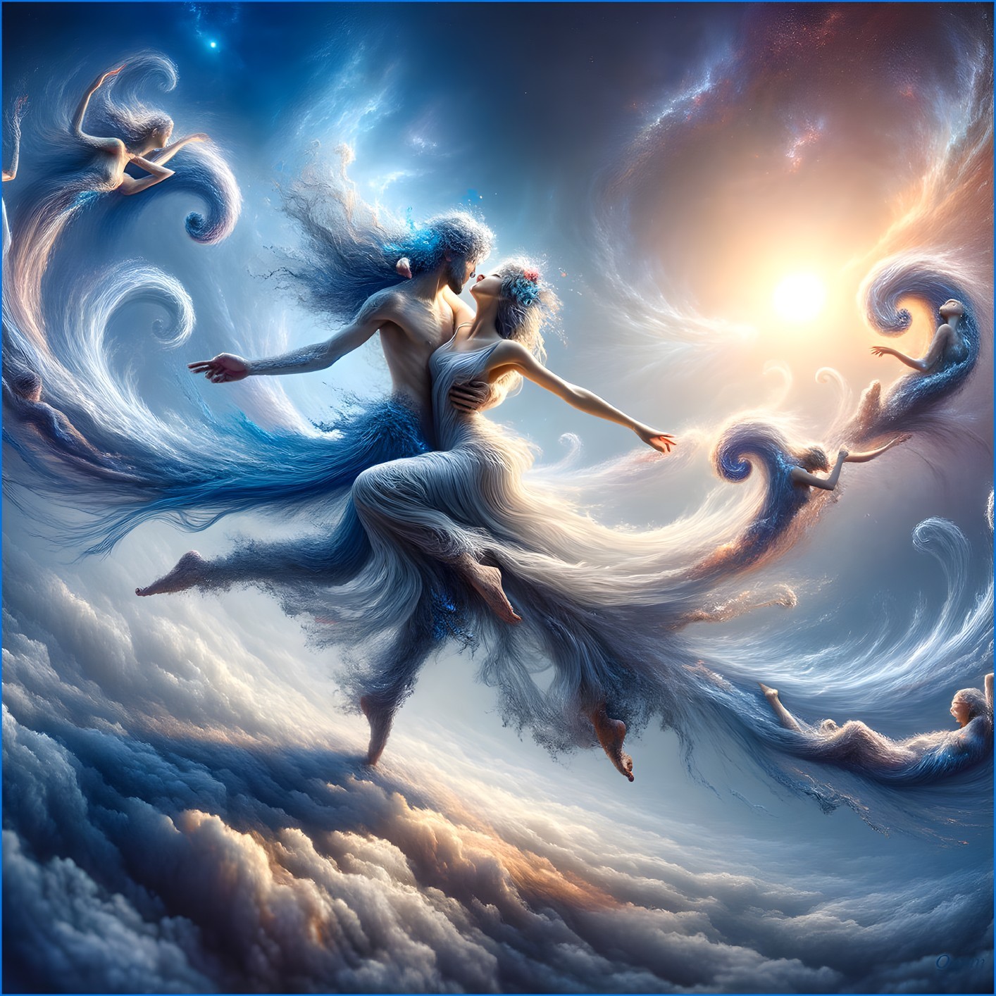 Ethereal Figures in Cosmic Embrace with Vibrant Colors