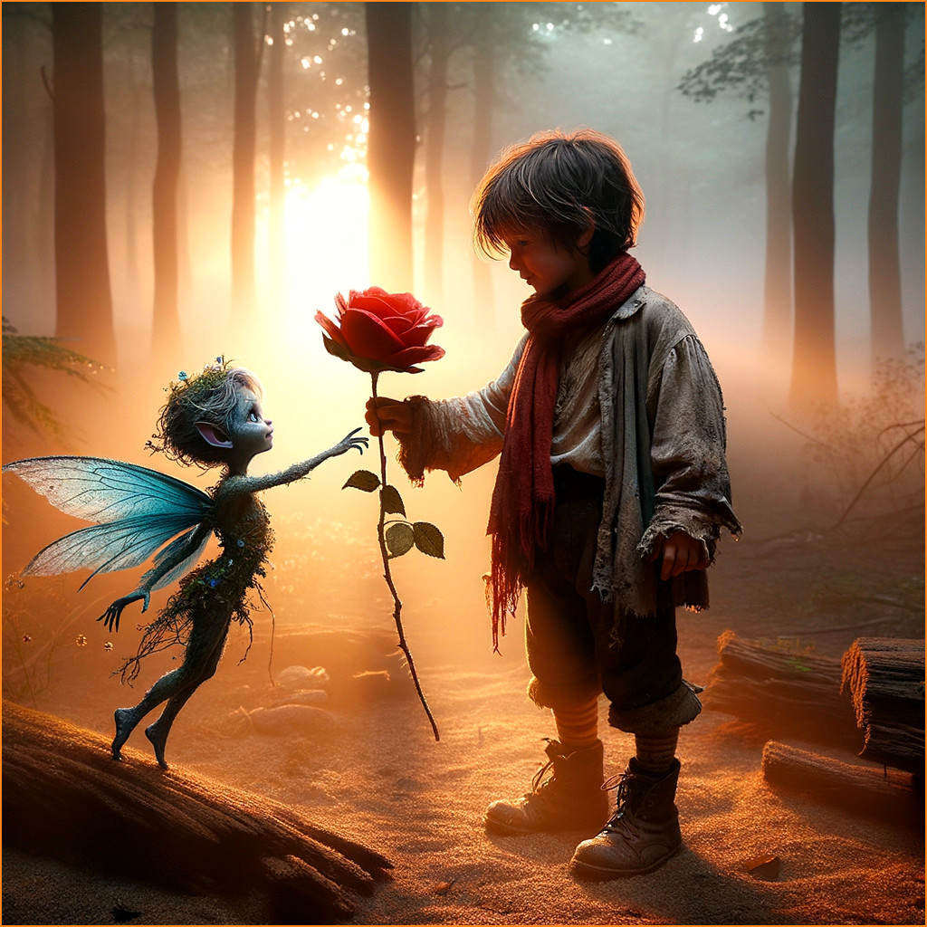 Magical Forest Scene with Boy and Fairy Connection