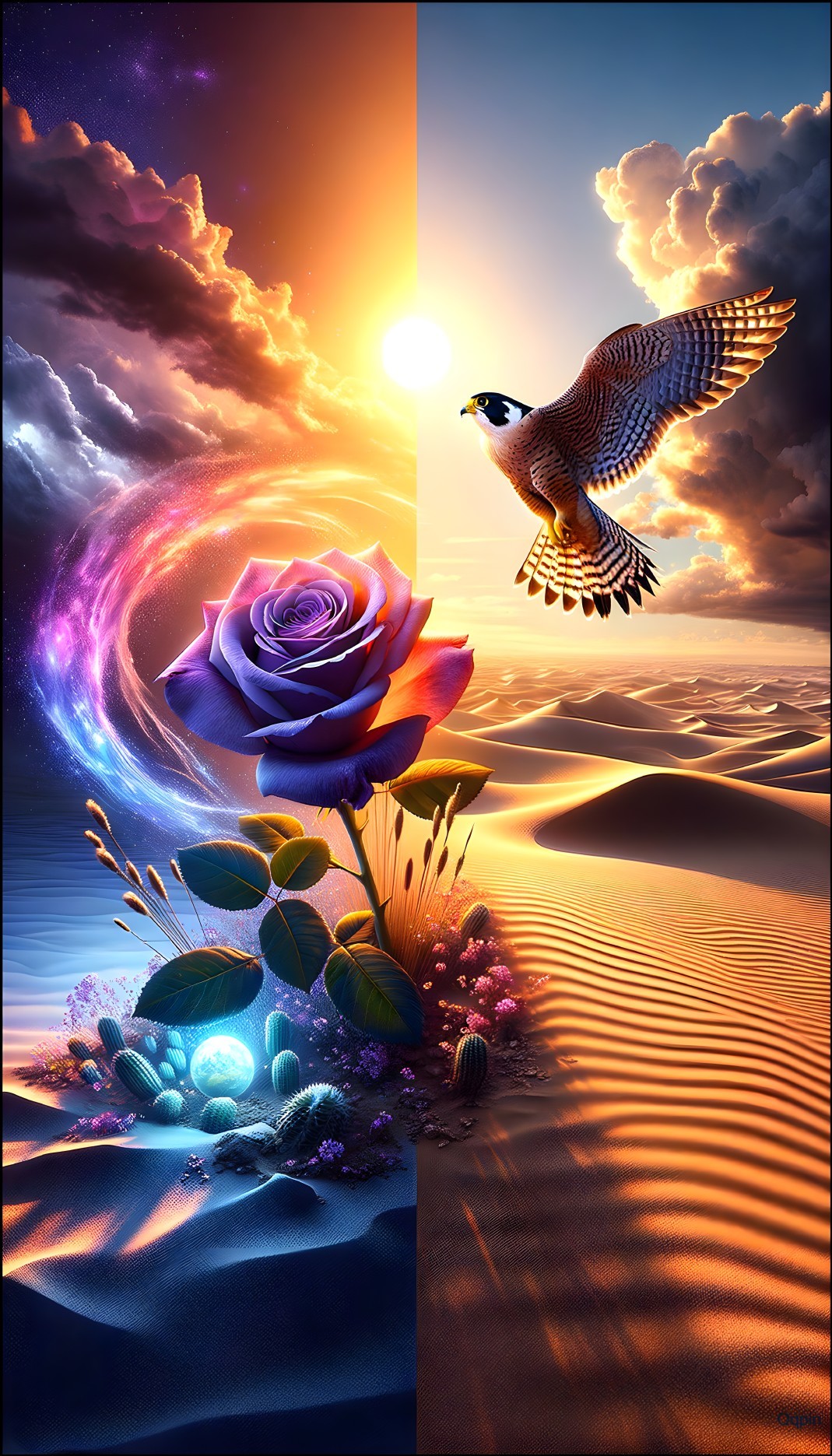 Surreal Desert Landscape with Vibrant Scenes