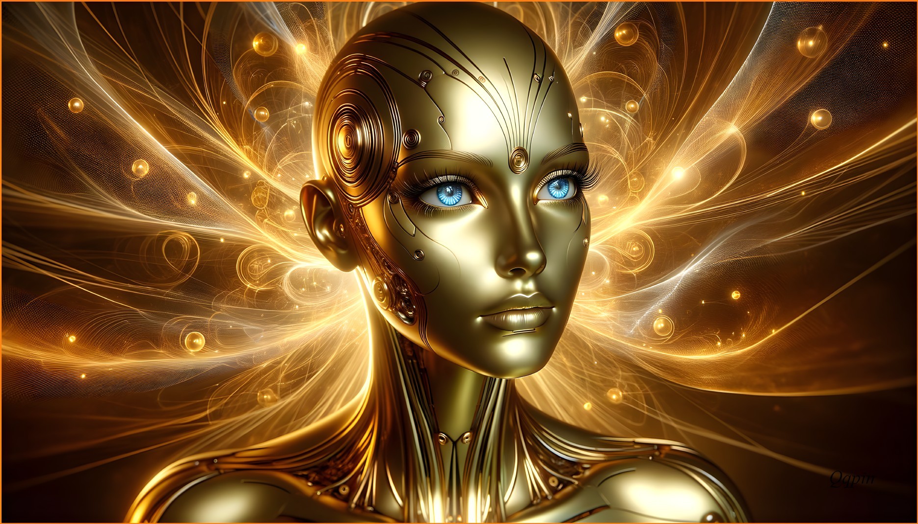 Futuristic humanoid figure with metallic surface and light