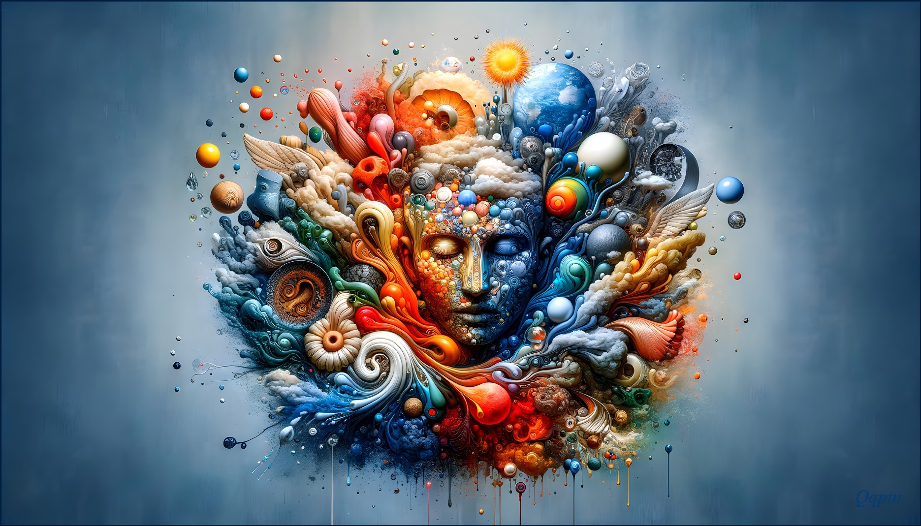 Surreal Composition of Colors and Cosmic Imagery