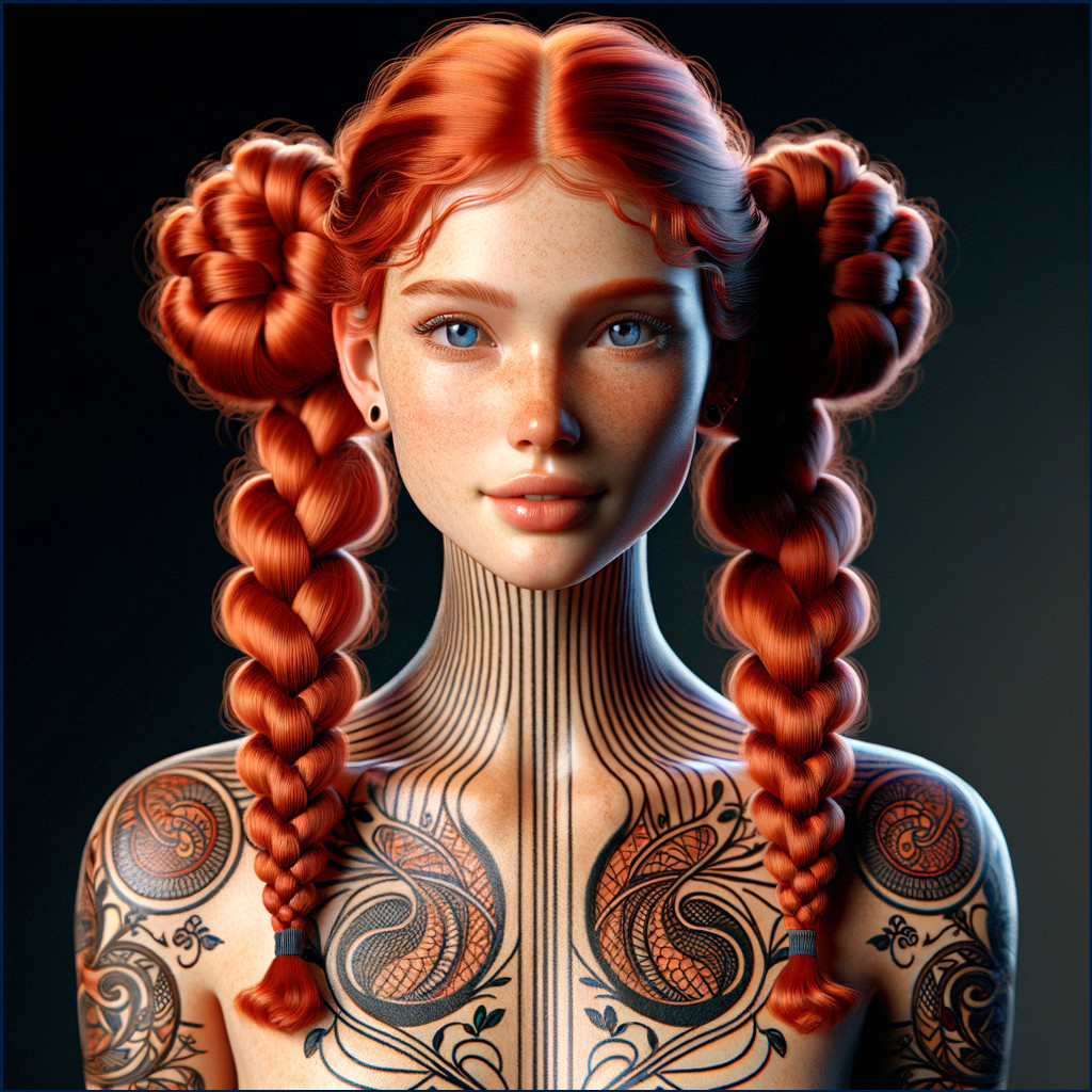 Portrait of a Young Woman with Red Hair and Tattoos
