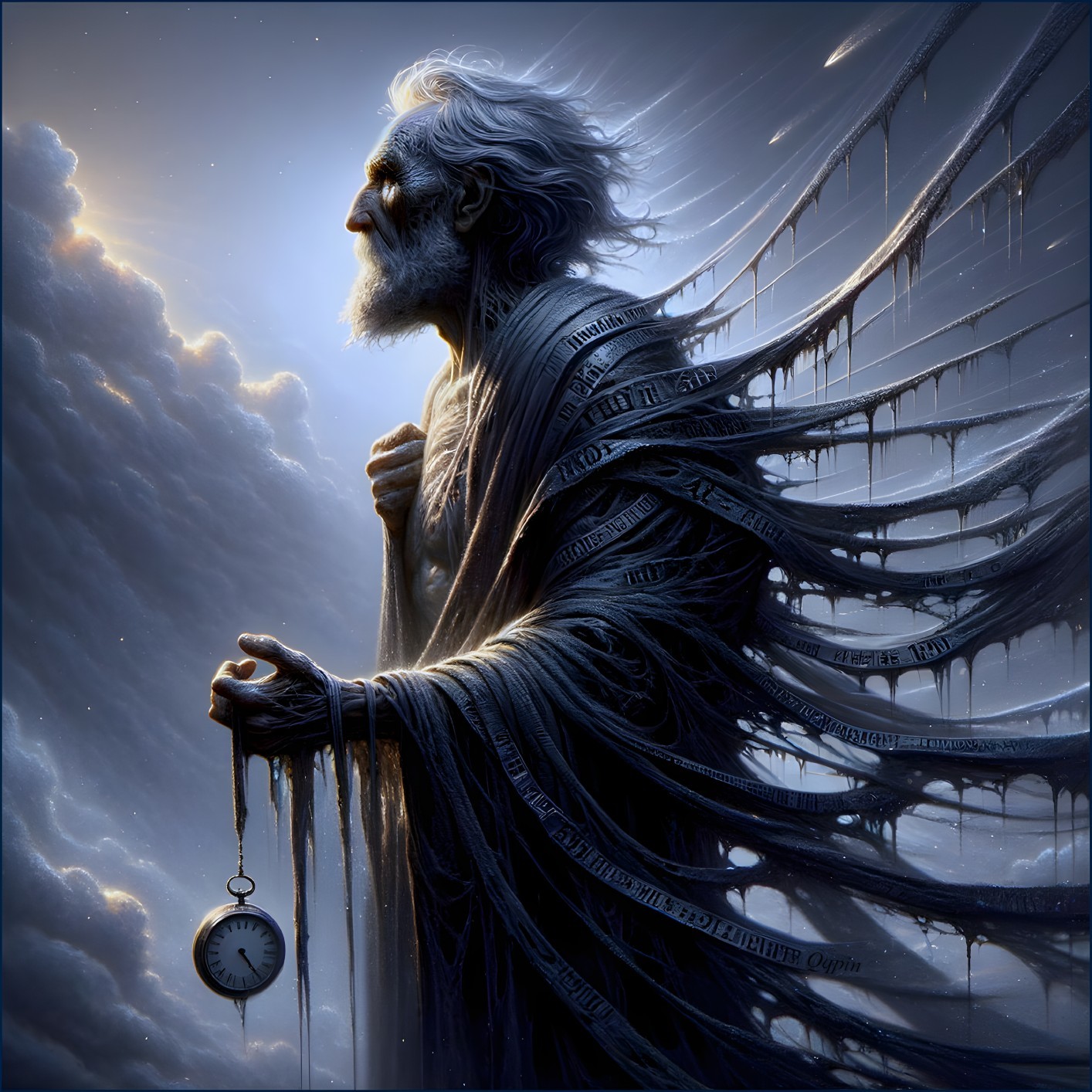 Ethereal Old Man in Dark Robes with Pocket Watch