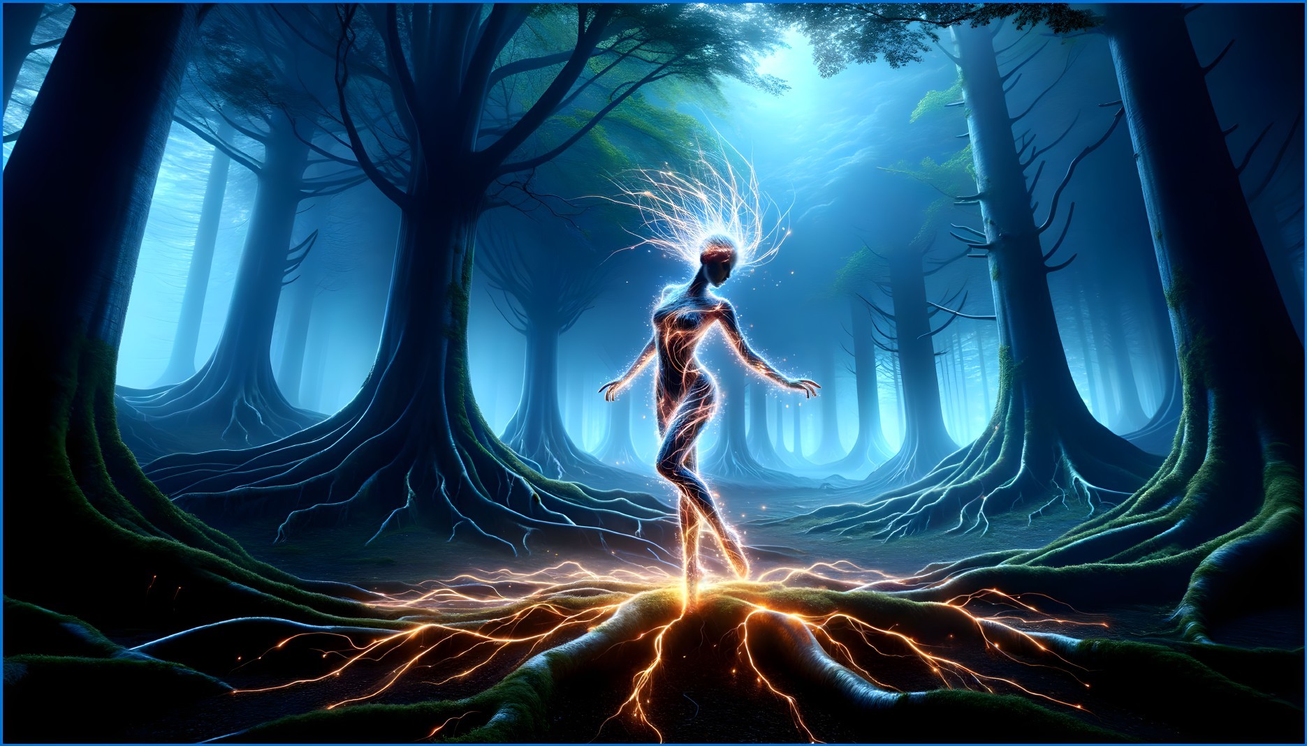Luminous Figure in a Mystical Twilight Forest