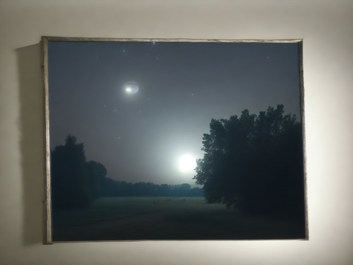 Serene Night Landscape with Moon and Starry Sky