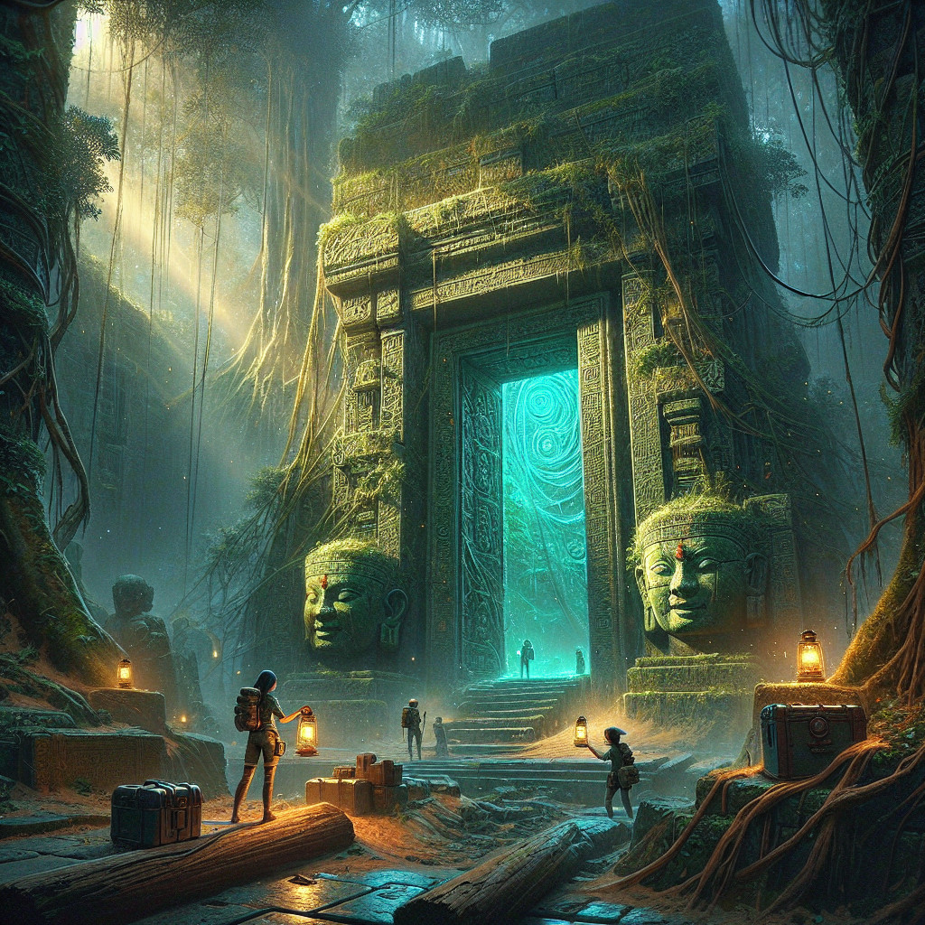 Ancient Jungle Temple with Vibrant Vegetation and Portal
