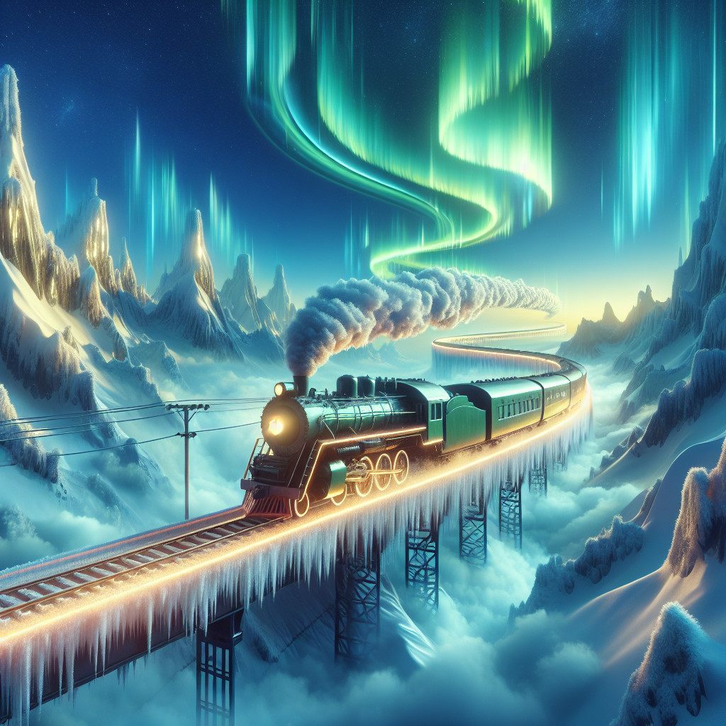 Vintage Steam Train Above Cloud Sea with Auroras