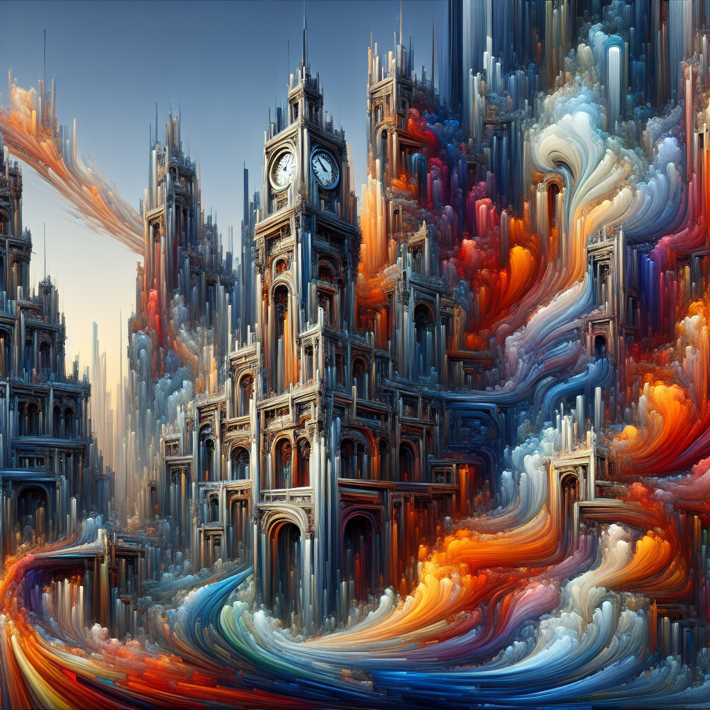 Ethereal Cityscape with Clock Tower in Pixel Art