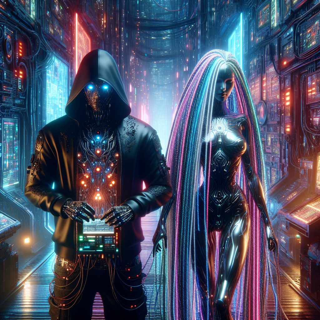 Futuristic Corridor with Humanoid Robot and Technology